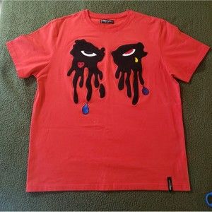 Roku Studio T-Shirt Men Size 2XL (XL?) Embroidered Tear Drop Eyes Deep Red